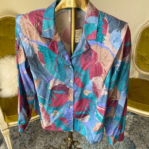 1980s Vintage Long Sleeve Multi Color  Button Up Top By Graff Never Worn With Tags Size Medium