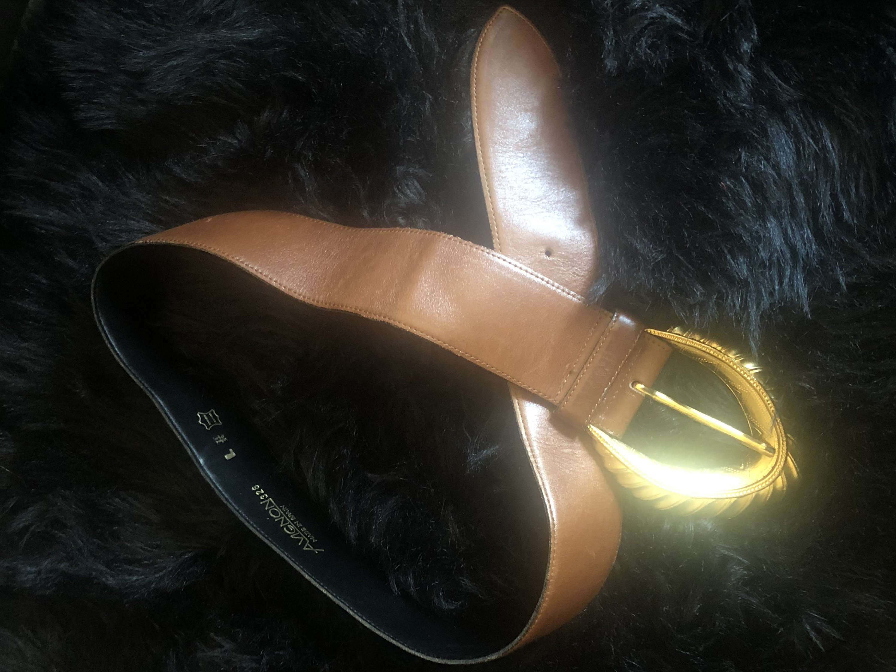 80s Vintage Brown Leather Belt by Avignon, Made in Spain 