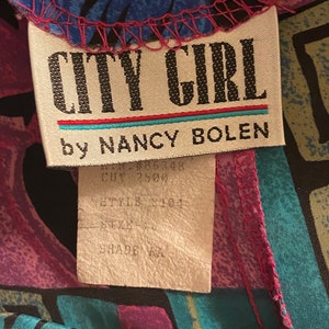 1990s Vintage City Girl By Nancy Bolen Colored Mixed Pattern Short Sleeve Top Size Extra Large image 4