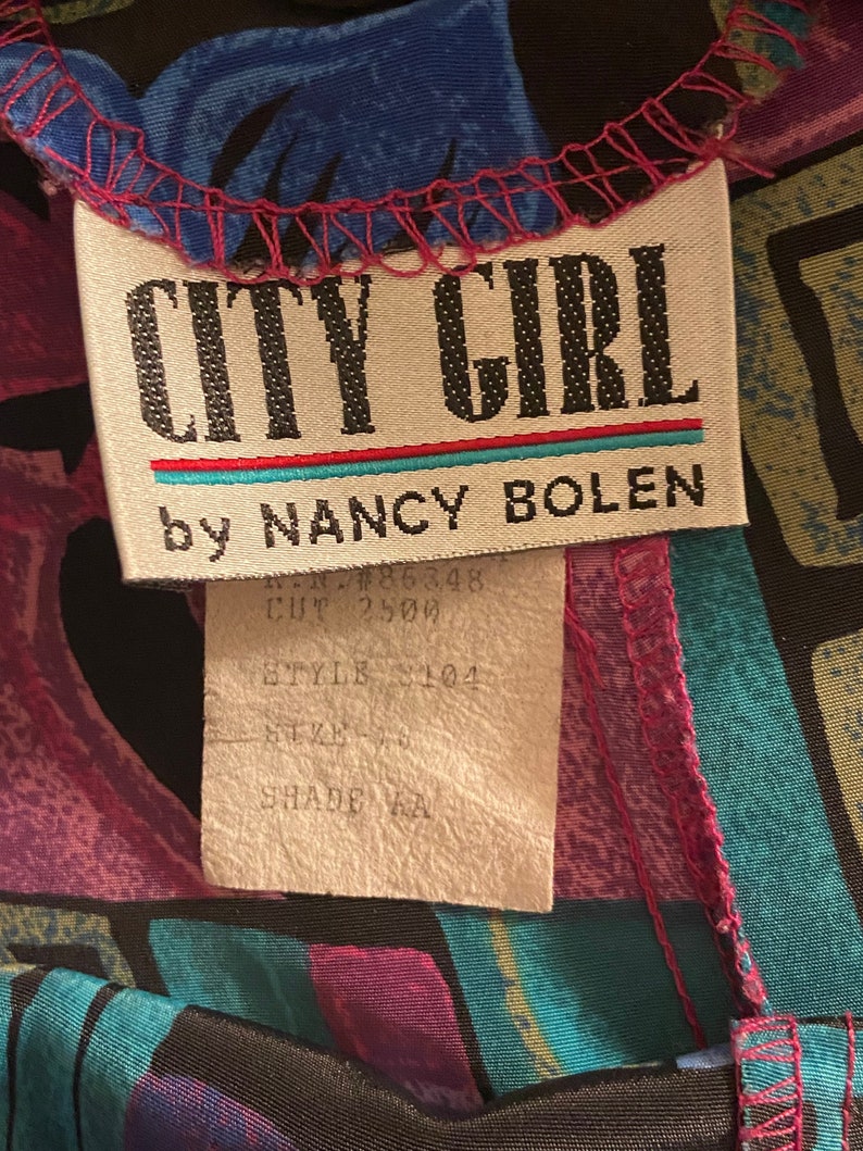 1990s Vintage City Girl By Nancy Bolen Colored Mixed Pattern Short Sleeve Top Size Extra Large image 4