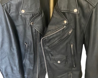 1980s Vintage Distressed Mororcycle Jacket size medium to small