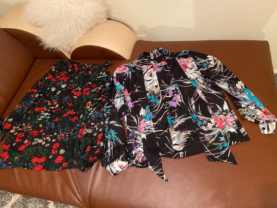 60s Vintage Floral Print Top Bundle of 2 Blouses … - image 1