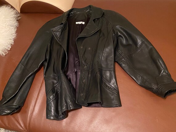 80s Vintage Black Leather Jacket By Ann Taylor Si… - image 2