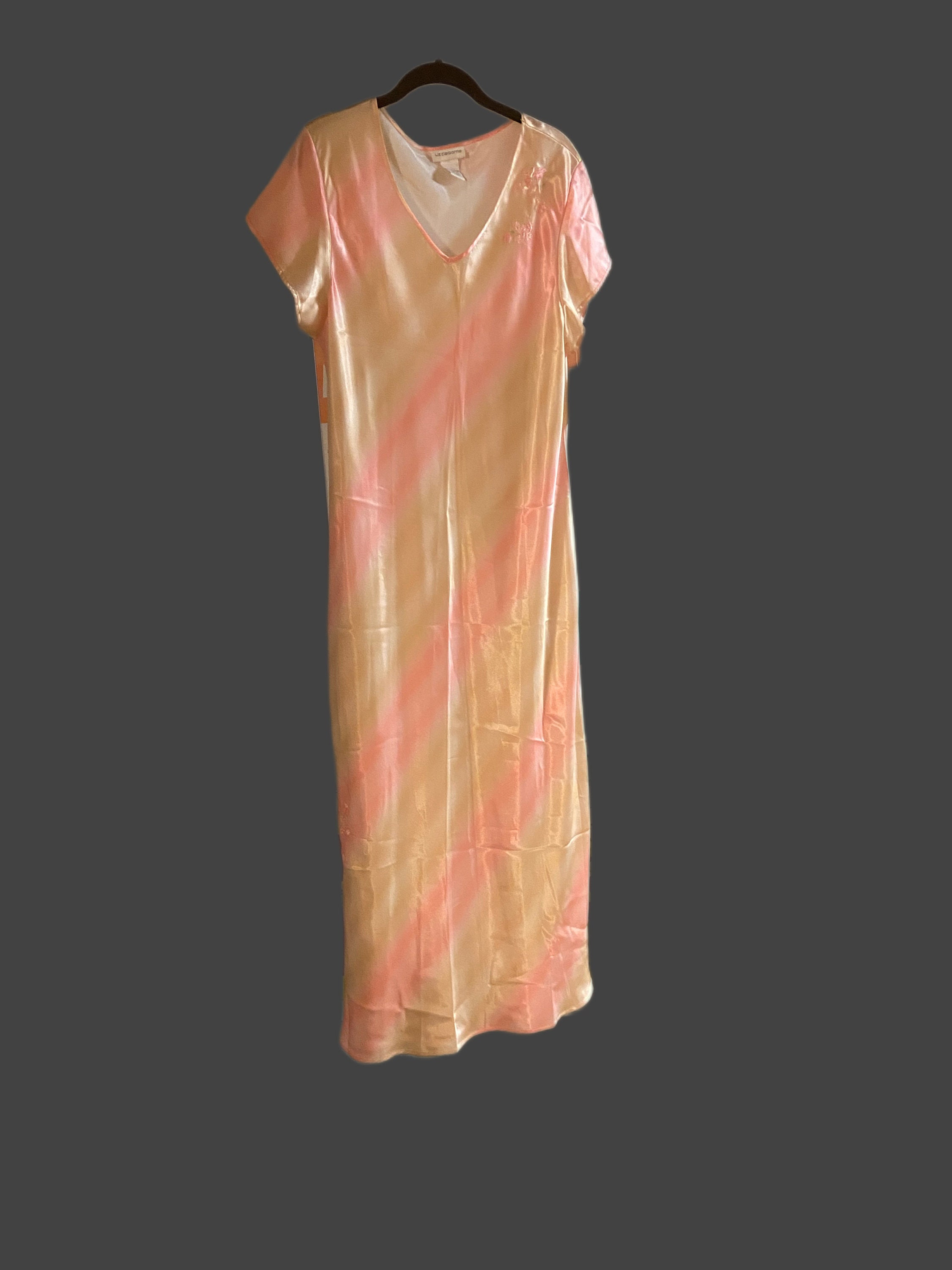 Long Silky Vintage Pink Cream Nightgown dress With Floral