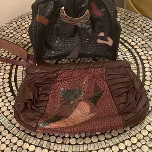 Bundle Of 2 80’s Vintage Bags One Pink & Snakeskin Leather Bag One Black Bag