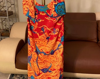 80s Vintage KENZO Jungle Mixed Pattern Halter Neck Dress by