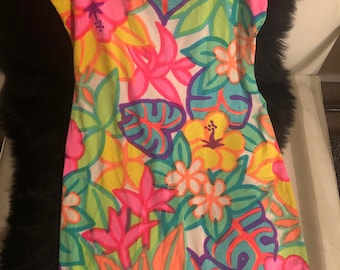 80s Vintage Moda International Tropical Print Dress