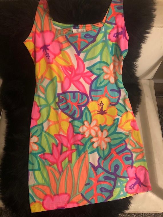 80s Vintage Moda International Tropical Print Dres