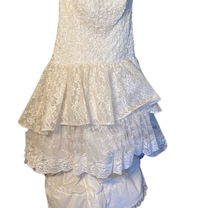 1970s to 1980s White Lace & Sequins Tiered  Strapless Lorelie Original High Low Gown/Dress 28 inch Bust 27 inch waist