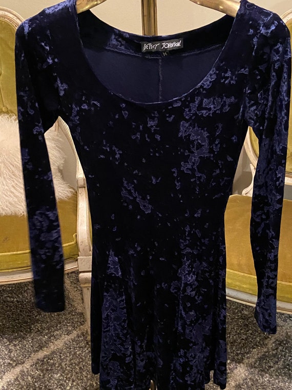 1990s Vintage Betsey Johnson Crushed Blue Velvet Long… - Gem