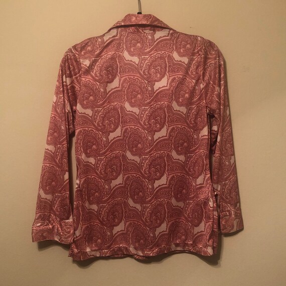 70s Vintage Red & Pink Paisley Shirt with Butterl… - image 8