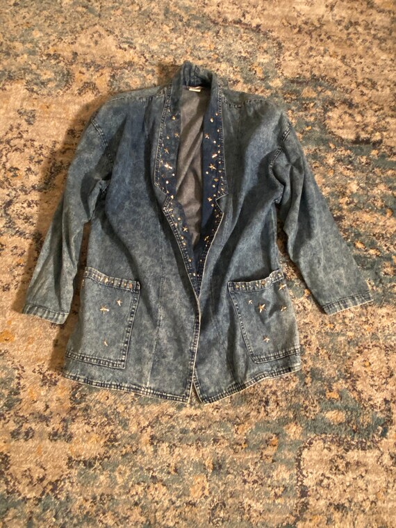 1980s Vintage Denim Jacket/Blazer With Silver Ton… - image 7
