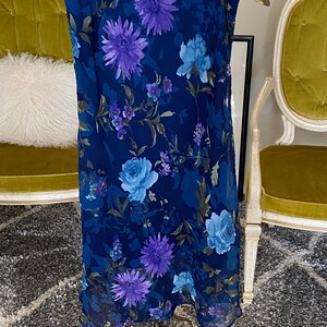 90s Vintage Blue Floral Print Midi Skirt By Ady Gluck-Frankel For Necessary Objects Vintage Size Large Modern Size Medium image 7