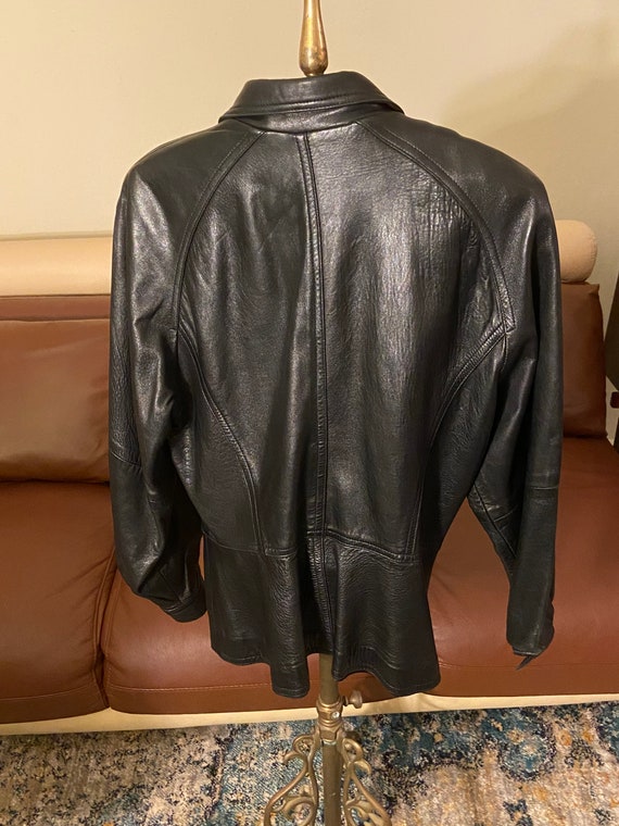 80s Vintage Black Leather Jacket By Ann Taylor Si… - image 4