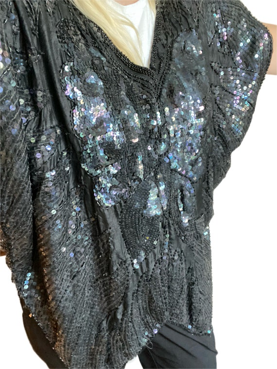 1980s Vintage Silk Heavily Beaded Sequined & Bead… - image 8