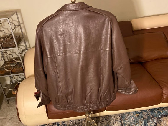 80s Vintage Brown Leather Fashion Bomber size med… - image 2