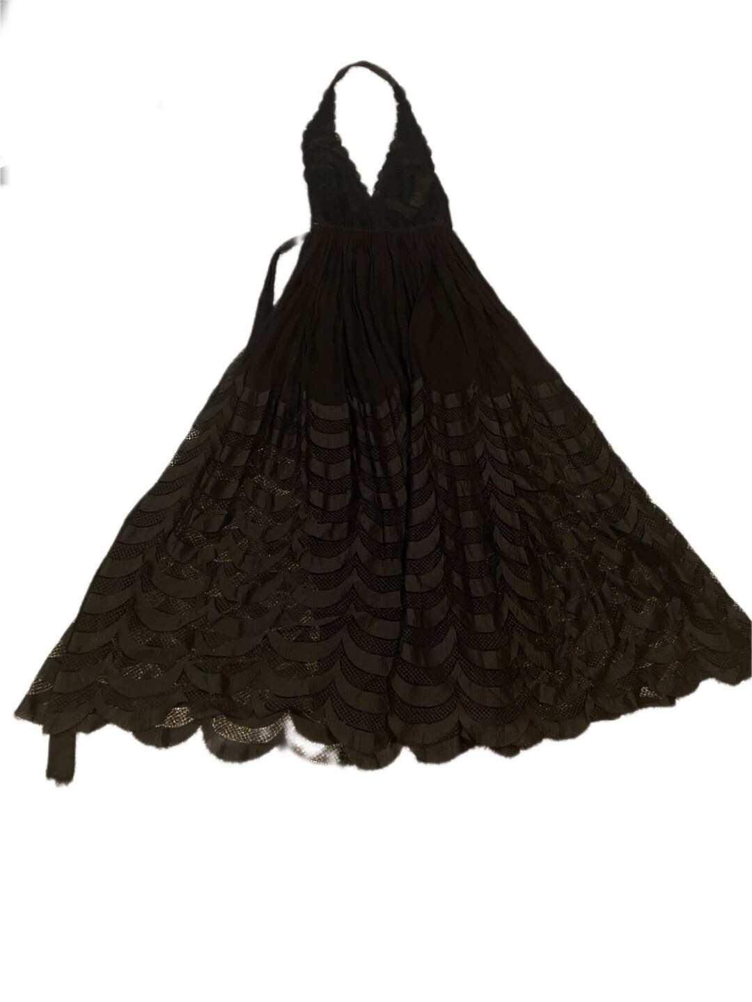 1960s Black Silk & Chiffon Galanos Balloon Sleeve Dress