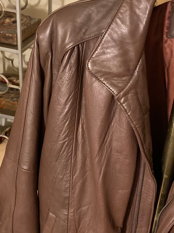 80s Vintage Brown Leather Fashion Bomber size med… - image 5
