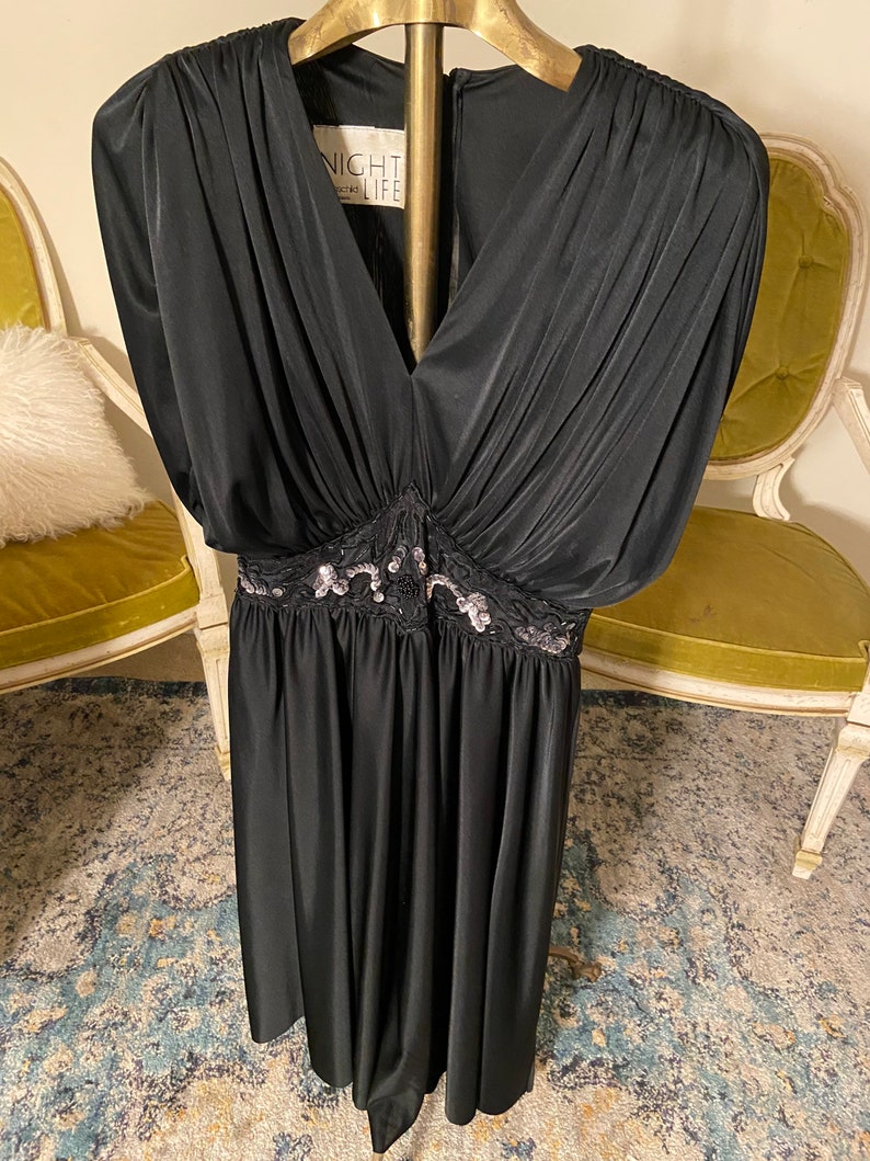1970s Vintage Black Dress By Designer Rothschild Night Life San Francisco Vintage Size 10 With Beading & Sequins Detail image 7