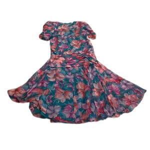 1980s Vintage IMAGNIN Floral Print 2 Piece Set Drop Waist Top With Shirred Sleeve And Cowl Back & Matching Skirt Size Large To Medium