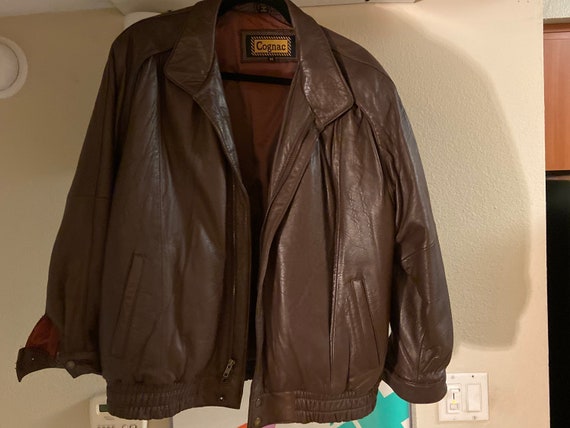 80s Vintage Brown Leather Fashion Bomber size med… - image 6