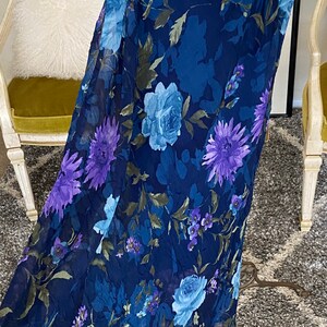 90s Vintage Blue Floral Print Midi Skirt By Ady Gluck-Frankel For Necessary Objects Vintage Size Large Modern Size Medium image 6