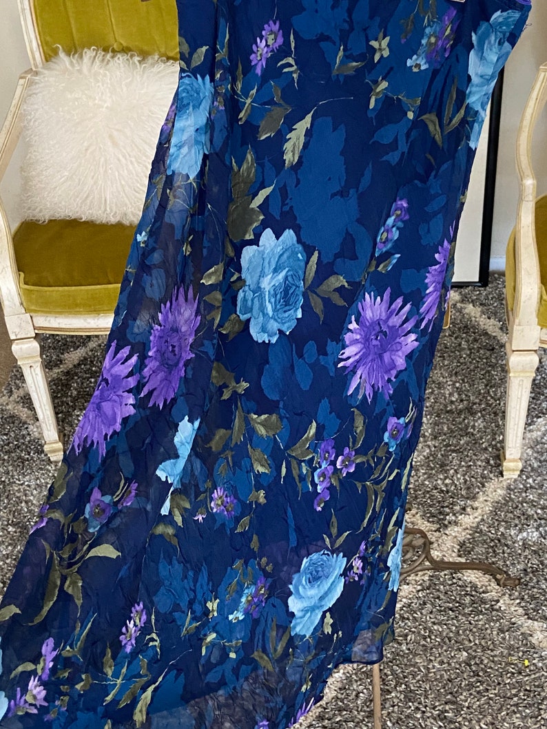 90s Vintage Blue Floral Print Midi Skirt By Ady Gluck-Frankel For Necessary Objects Vintage Size Large Modern Size Medium image 6