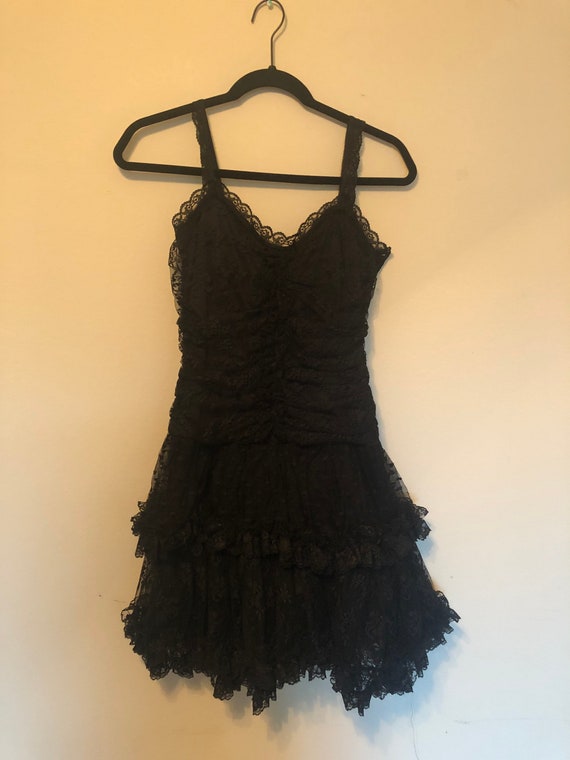 80s Vintage Jessica McClintock Black Lace Dress - image 4