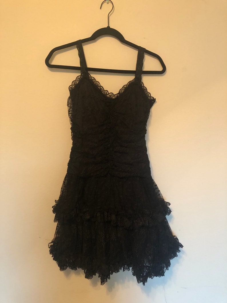 80s Vintage Jessica McClintock Black Lace Dress image 4