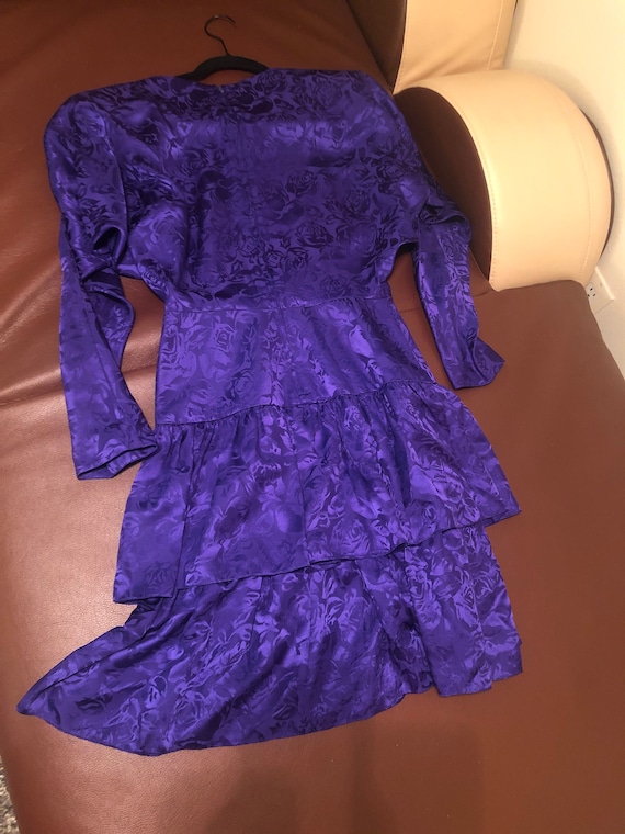 80s Vintage Purple Floral Silk Dress