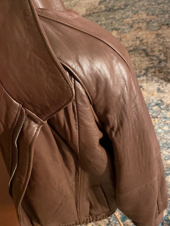80s Vintage Brown Leather Fashion Bomber size med… - image 3