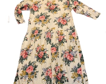 90s Vintage Plus Size Floral Print Cotton Adrienne Vittadtini Long Sleeve Dress