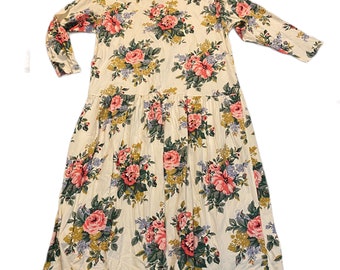 90s Vintage Plus Size Floral Print Cotton Adrienne Vittadtini Long Sleeve Dress