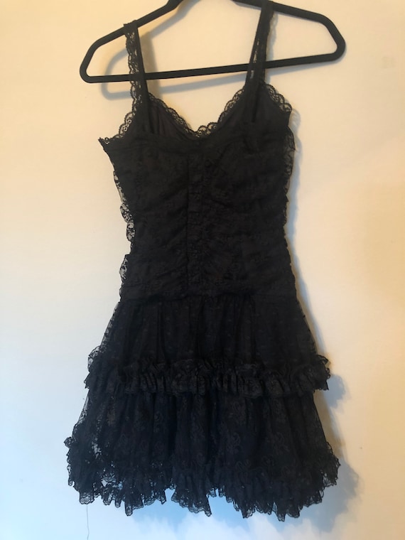 80s Vintage Jessica McClintock Black Lace Dress - image 9