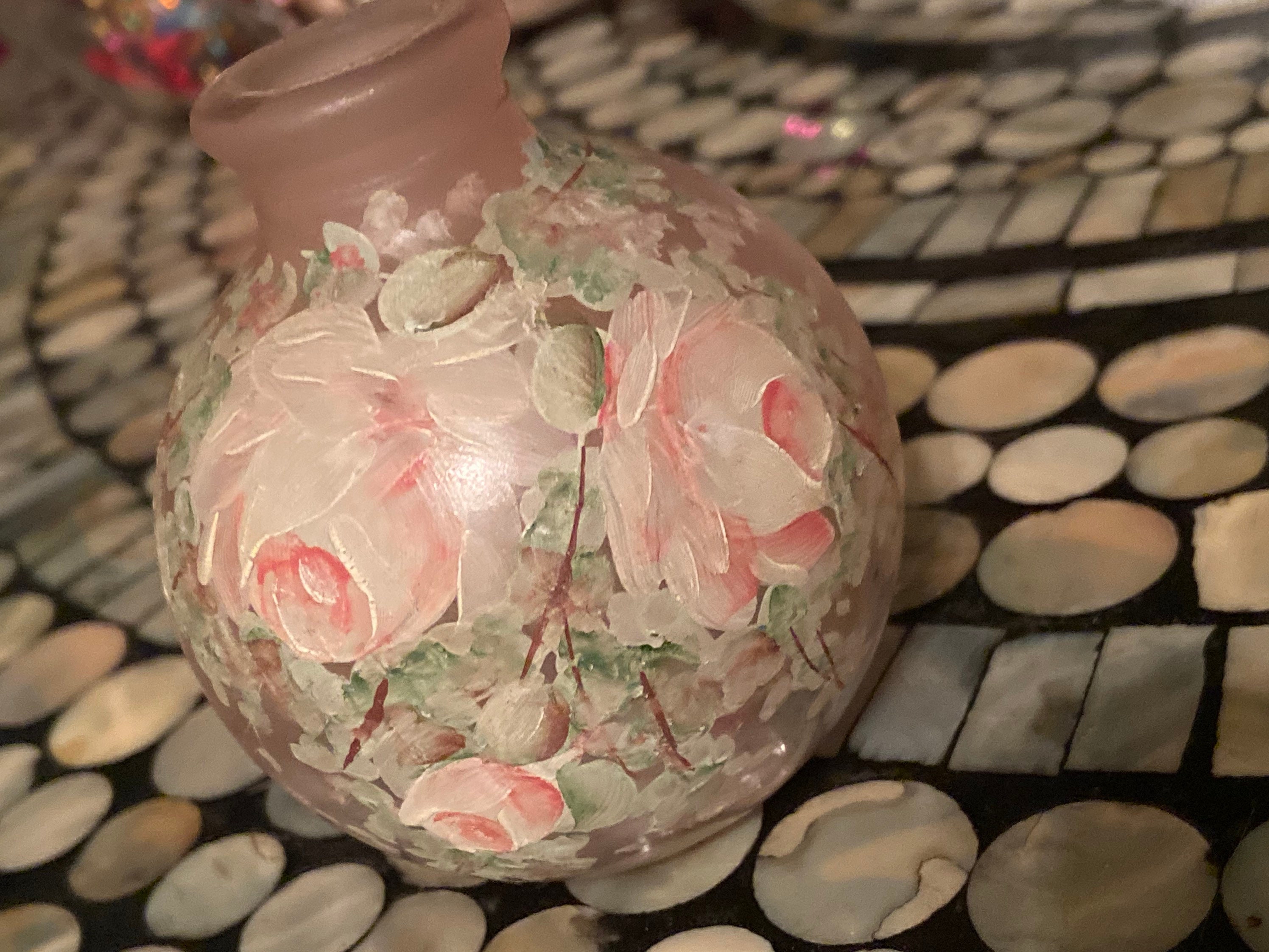 Vintage Pink Frosted Hand Painted Floral Design Bud Vase - Etsy