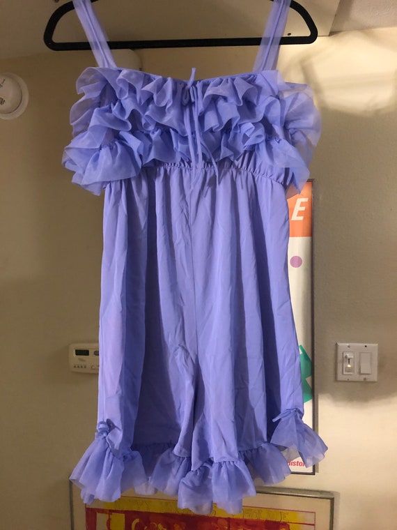 60s Vintage Purple Ruffled Romper Shorts