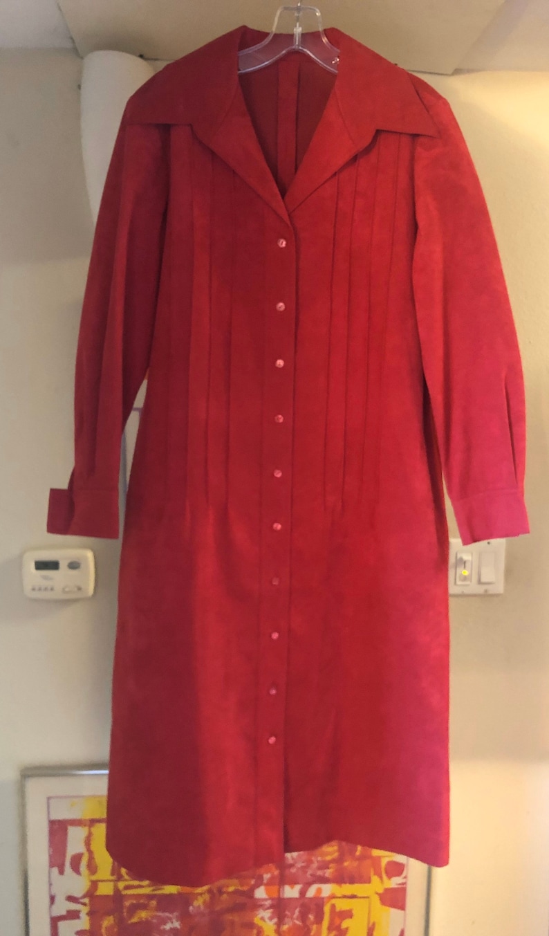 70s Vintage Red Ultrasuede Dress By Abe Schrader