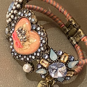 Rare Vintage Betsey Johnson Cat Bracelet with jewels signed piece
