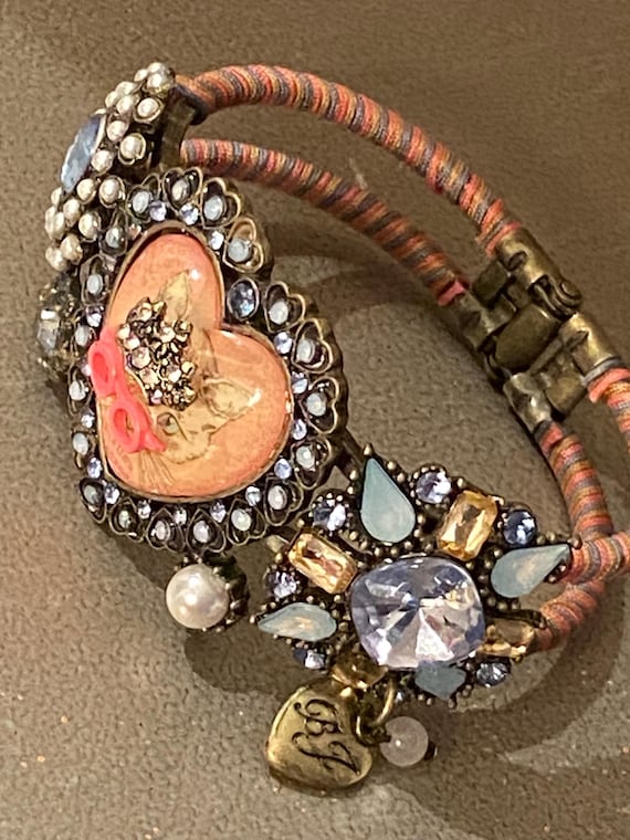 Rare Vintage Betsey Johnson Cat Bracelet With Jewels Signed Piece