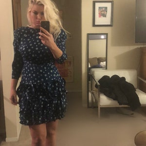 Vintage Silk Blue 1980s Polka Dot Dress With Ruffles By St. Gilian Size Petite 6
