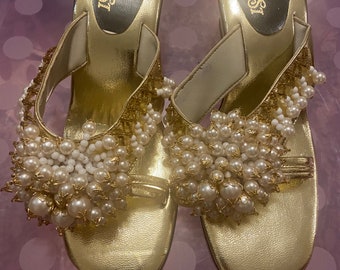 60s Vintage Gold Beaded Heels Created By Lebasi Never Worn Size 2.5