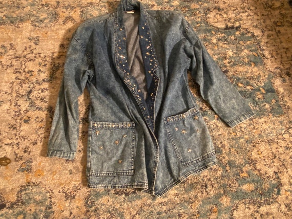 1980s Vintage Denim Jacket/Blazer With Silver Ton… - image 3