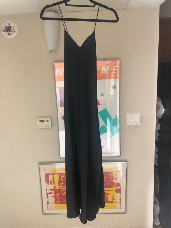 1980s Vintage Black Silk Nightgown Slip Dress by M