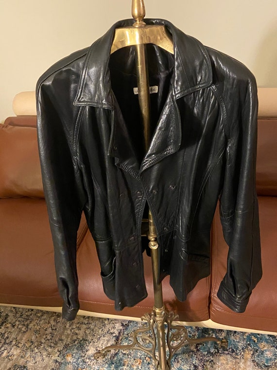 80s Vintage Black Leather Jacket By Ann Taylor Si… - image 1