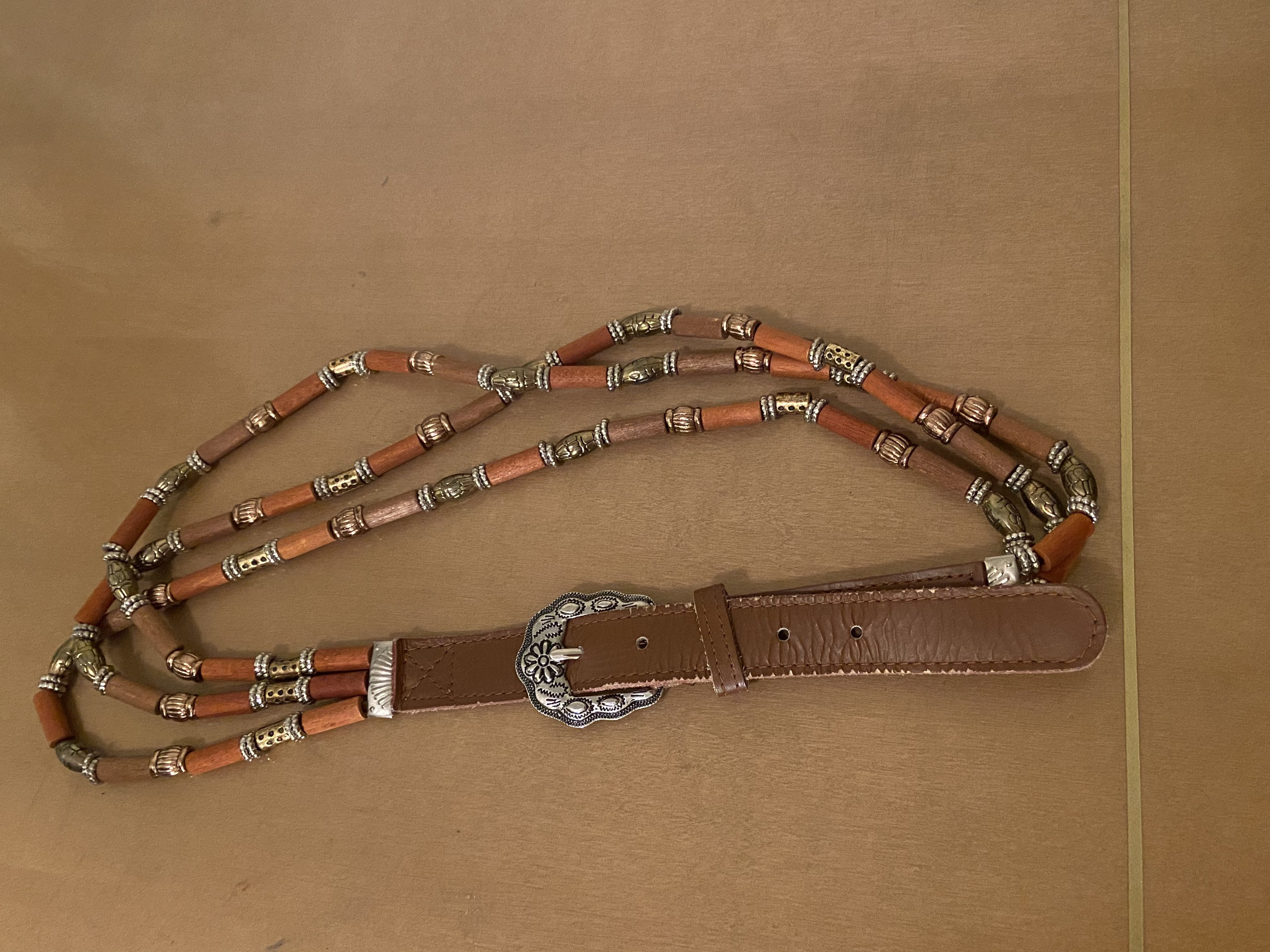Vtg 90s Compagnie Internationale EXPRESS Beaded Leather Belt L Boho Festival Express Compagnie Internationale Women main image 2