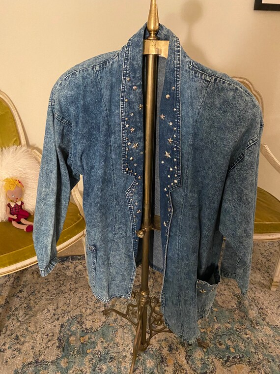 1980s Vintage Denim Jacket/Blazer With Silver Ton… - image 8