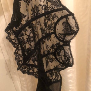 Vintage 1980er Schwarzes Spitzen Korsett von Prima Größe 36