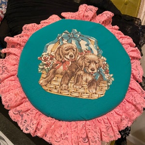 2 Sided 80s Vintage Hand Made  Pillow with Dog Design