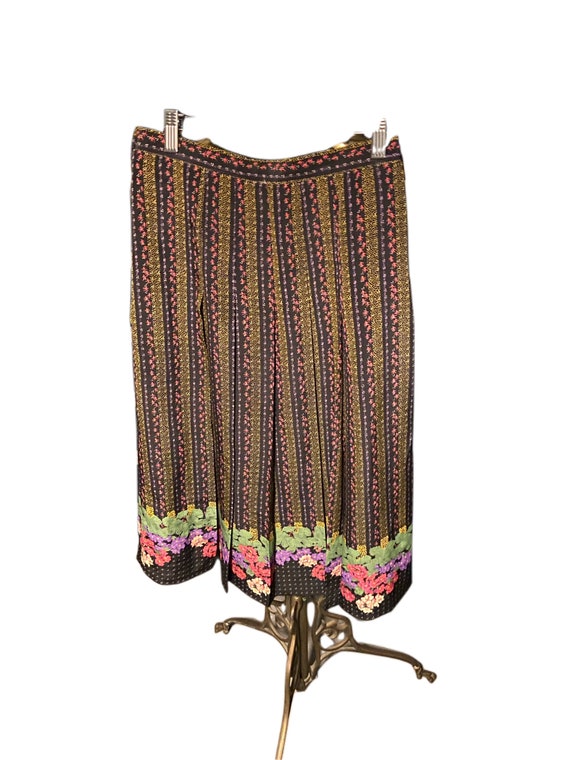 Vintage Floral Print Pleated Skirt Below The Knee… - image 1