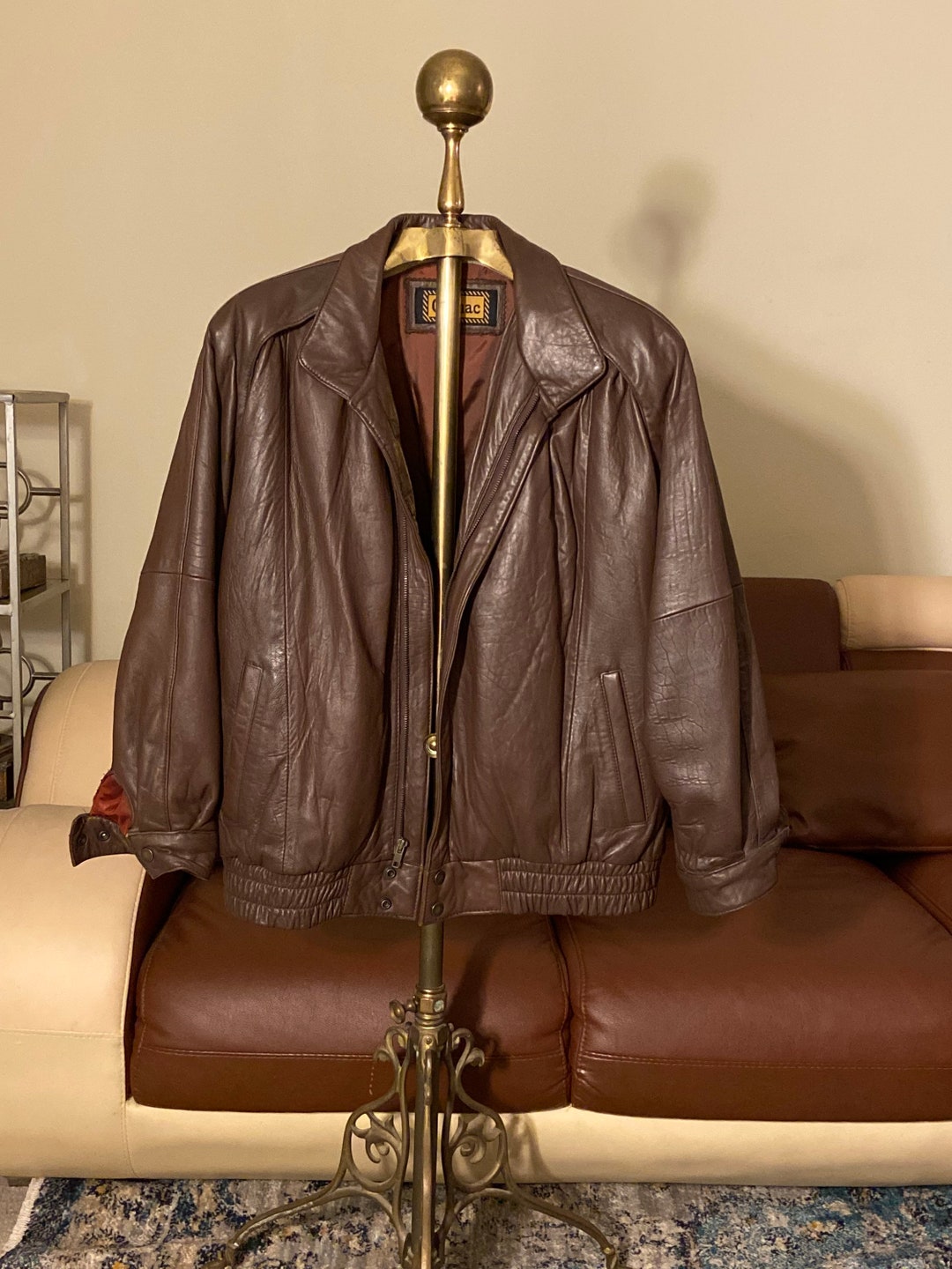 80s short real leather 喜ばしい bomber jacket blk